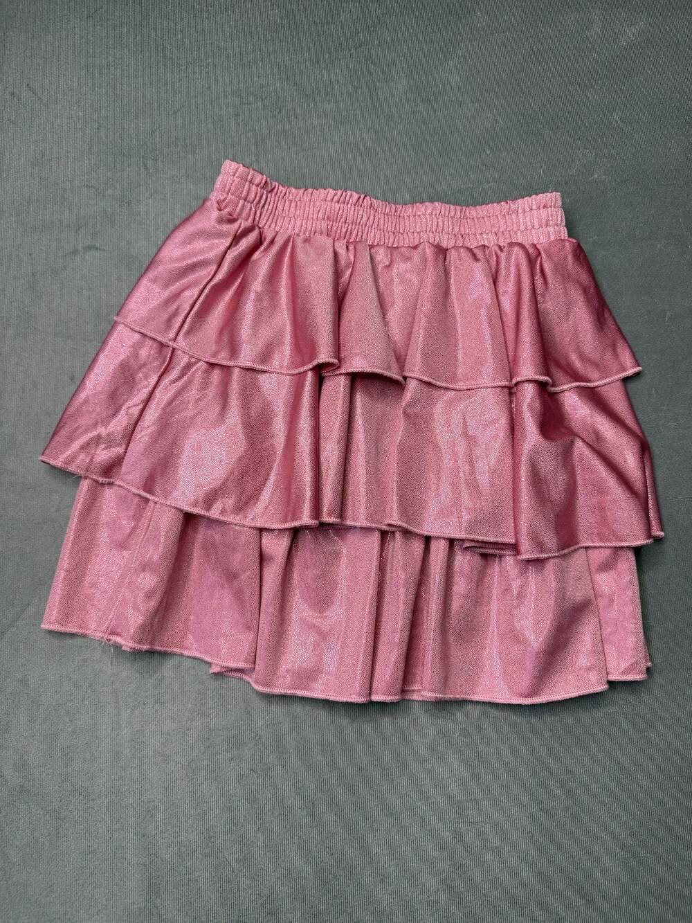 Girls Pink Tiered Ruffle Skirt Metallic Sparkle Mini Elastic Waist Lined Size 10